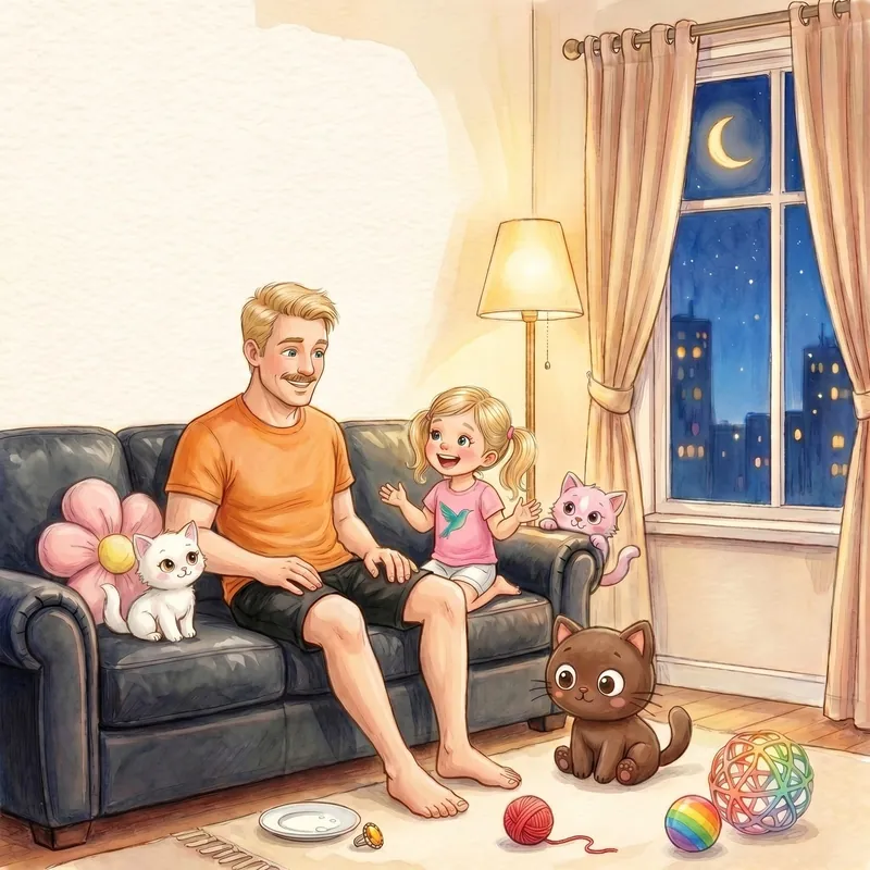 Nika and her dad, illustrated in their family book