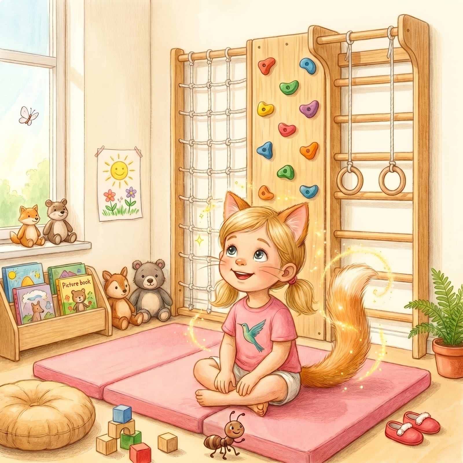 Nika turns into a kitten in her own bedroom
